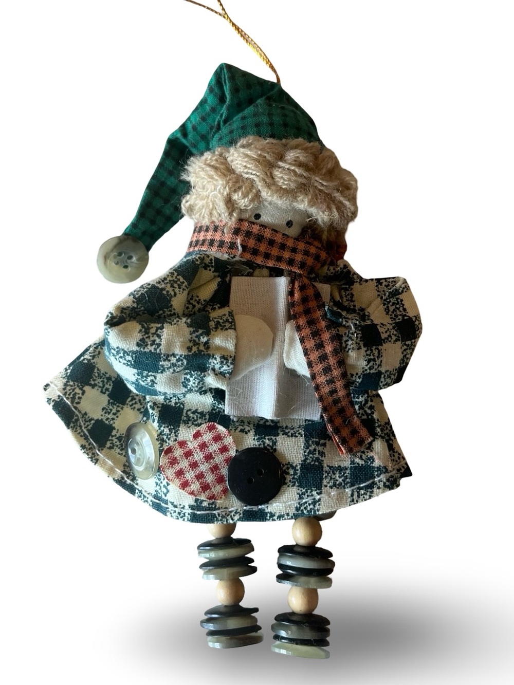 Folk Art Button Doll Rustic Primitive Christmas Ornament